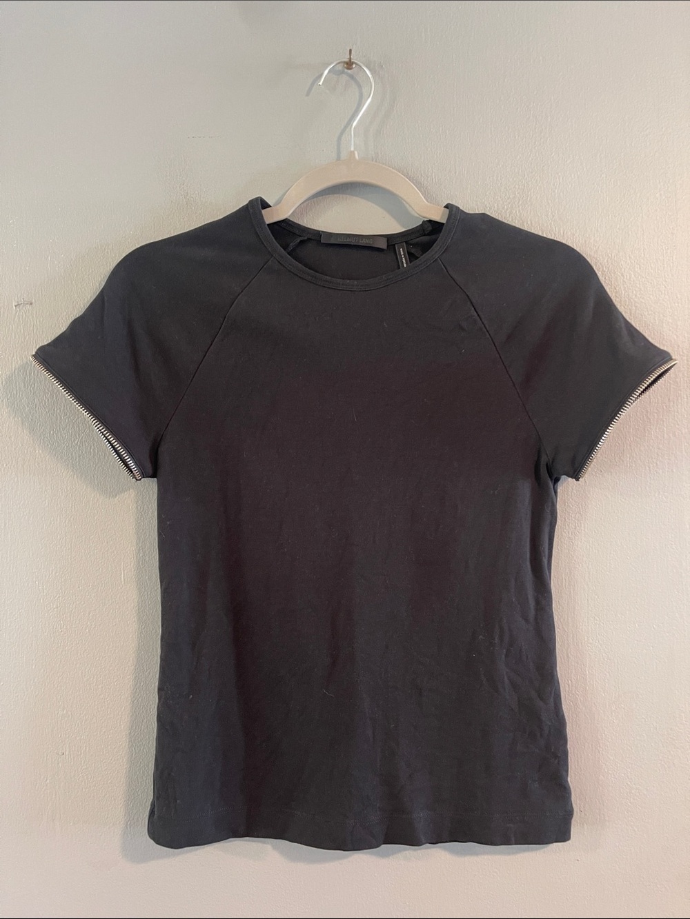 Helmut Lang Black Zipper Short-Sleeve Crewneck Tee Size M